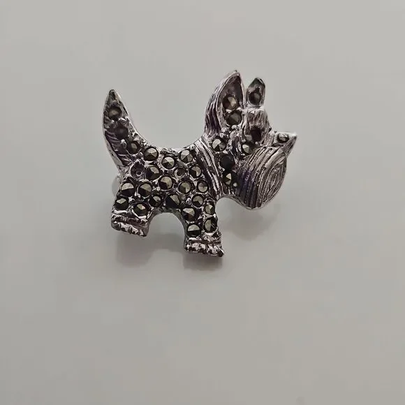 Pooch Dog Pin With Rhinestones Silver - Picture 1 of 16